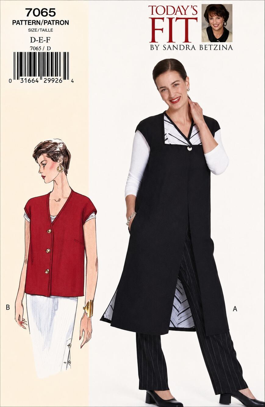 VOGUE BETZINA 1999 Sewing Pattern 7065 Misses Petite Duster Vest Size D-E-F UC